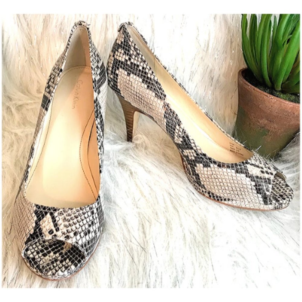Calvin Klein Kail Open Toe Reptile Heel  9…